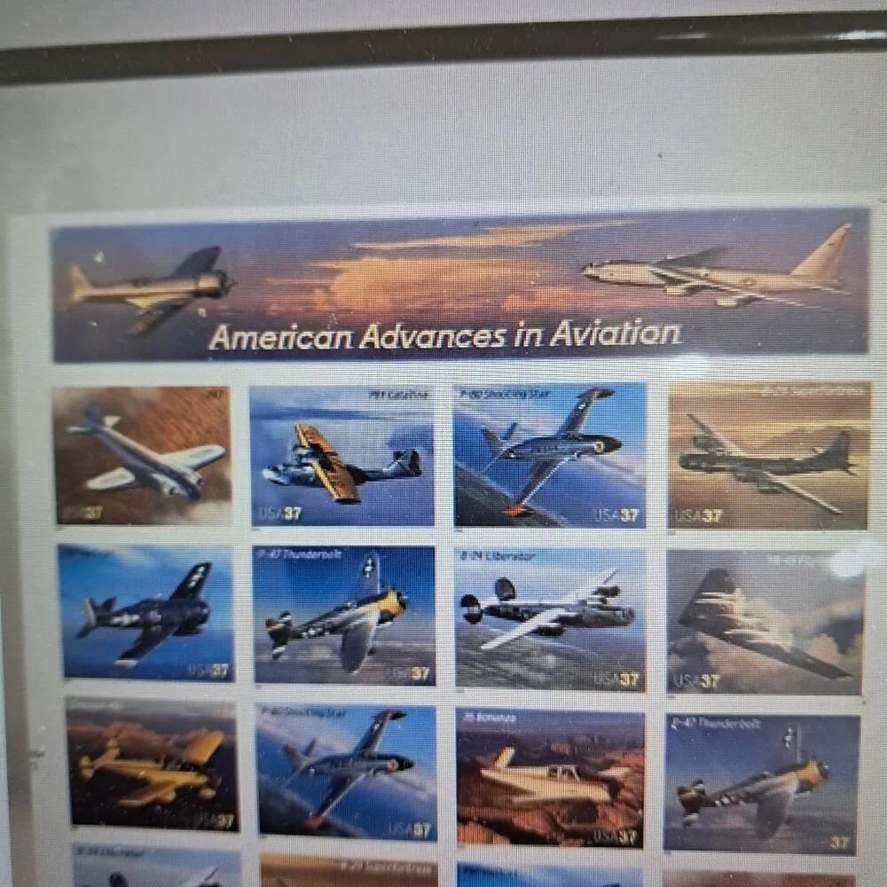 Framed "Advances in Aviation" Collectible Aviation Plane Stamps in Clear Black - Picture 2 of 9